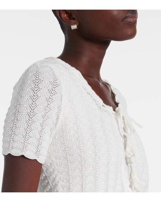 Oscar de la Renta White Pointelle Cotton And Silk Cardigan