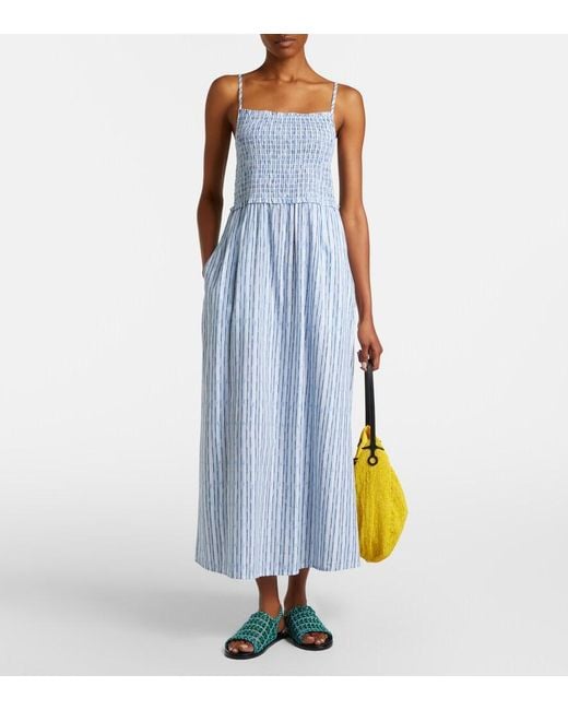 Velvet Blue Senara Striped Cotton-Blend Maxi Dress
