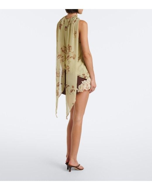 De La Vali Brown Elia Lace-Trimmed Crepe De Chine Shorts