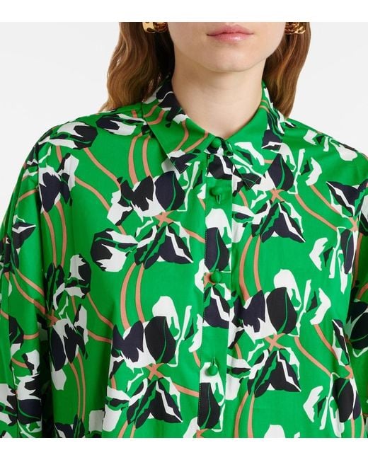 Diane von Furstenberg Green Caleb Printed Cotton Blouse