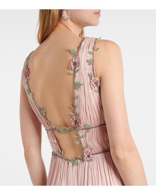 Costarellos Pink Nalina Embellished Tulle-Trimmed Lamé Gown