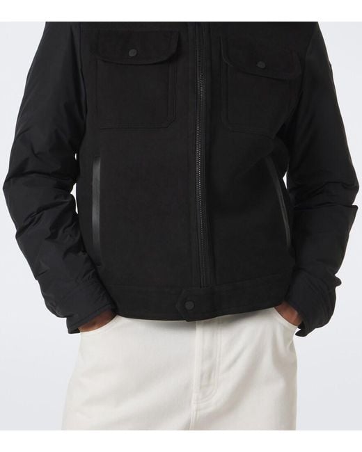 Moncler Black Shearling-Trimmed Suede Down Jacket for men