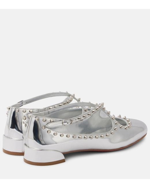 Christian Louboutin White Pilouta Jane Spikes Leather Ballet Flats