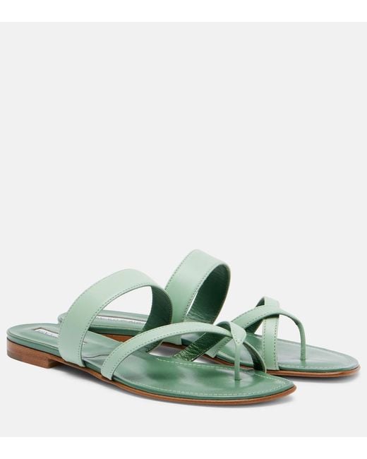 Manolo Blahnik Green Susa Leather Sandals