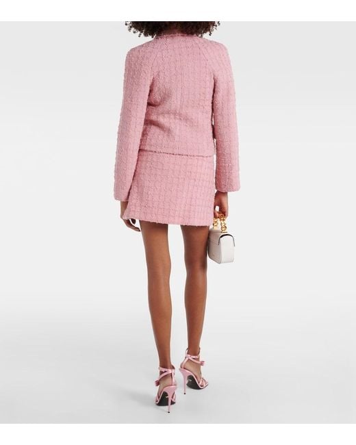 Versace Pink Double-Breasted Boucle Tweed Jacket