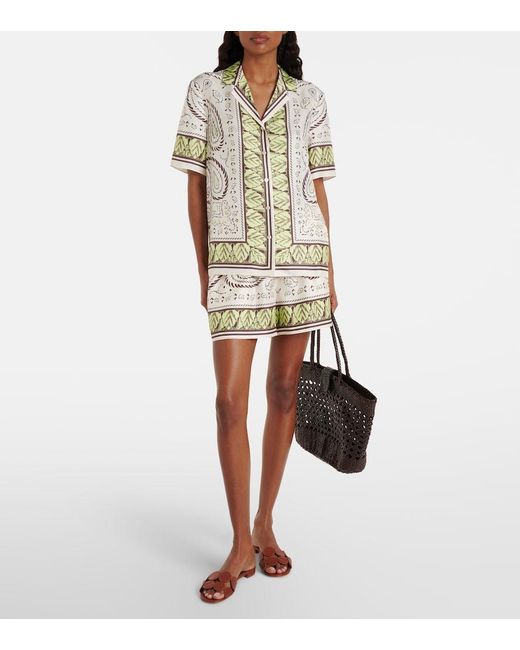 Tory Burch Metallic Printed Silk Bowling Shirt