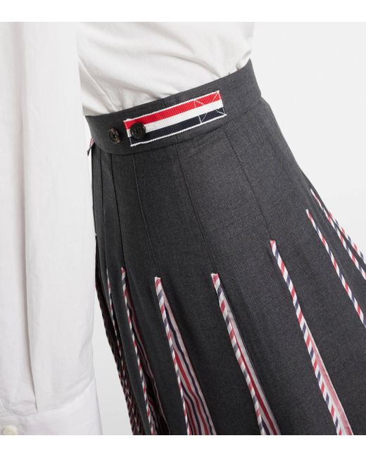 Thom Browne Gray Rwb Stripe Pleated Wool Midi Skirt