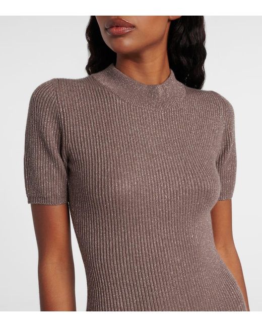 Brunello Cucinelli Brown Ribbed-Knit Cashmere-Blend Maxi Dress