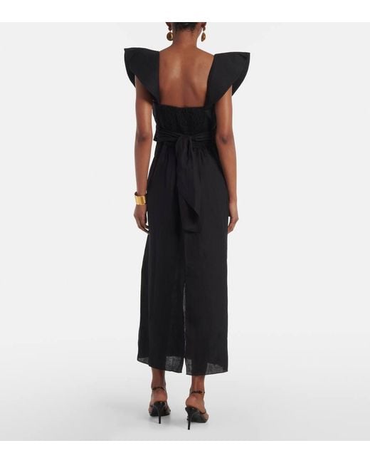 Johanna Ortiz Black Ruffled Midi Dress