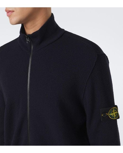 Stone Island Blue Compass Badge Virgin Wool Zip-Up Cardigan for men