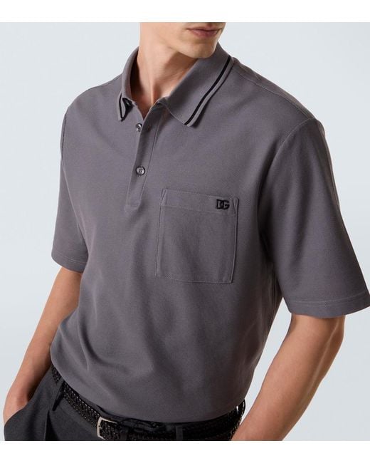 Dolce & Gabbana Gray Dg Embroidered Cotton Pique Polo Shirt for men