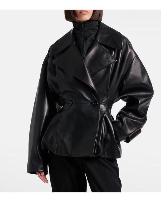 Balenciaga Black Double-Breasted Leather Jacket