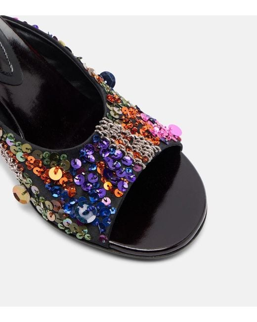 Dries Van Noten Blue 75 Sequined Leather Wedge Mules