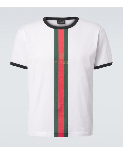 Gucci White Web Stripe Cotton T-Shirt for men