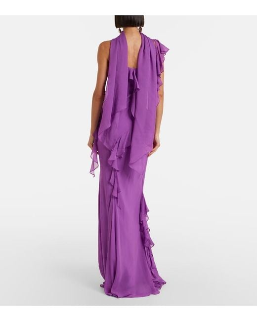De La Vali Purple Mayara Ruffled Georgette Gown