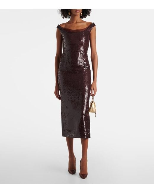 Roland Mouret Brown Off-Shoulder-Cocktailkleid Mit Pailletten