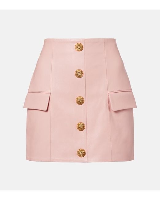 Balmain Pink Leather Miniskirt