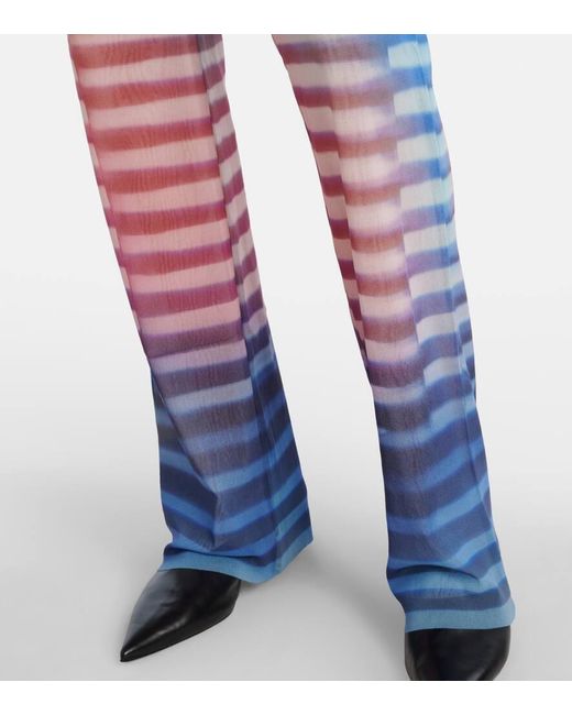 Jean Paul Gaultier Blue Printed Striped Mesh Flared Pants