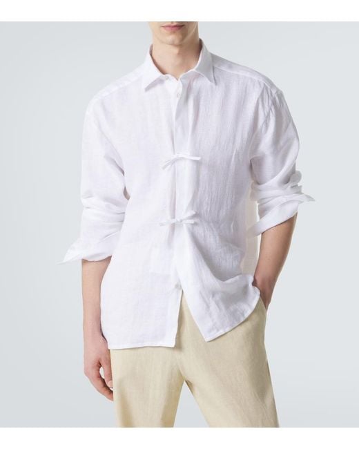 Kiton White Dorian Bow-Detail Linen Shirt for men