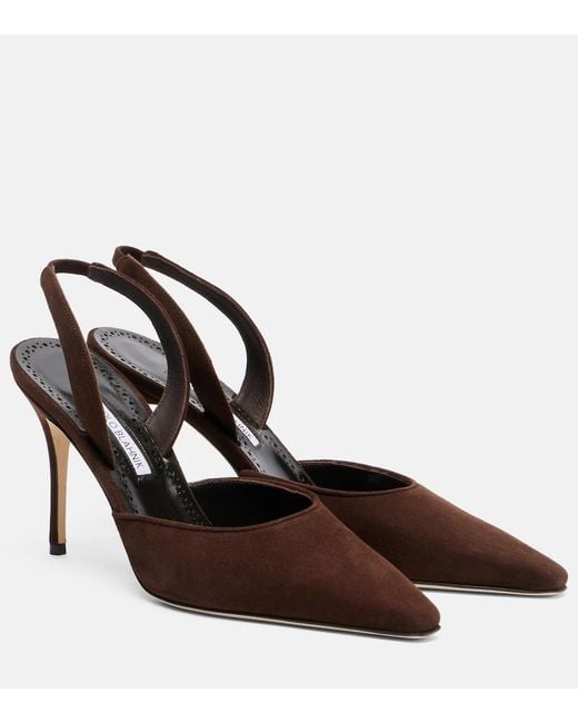 Manolo Blahnik Brown Borelapla Suede Slingback Pumps