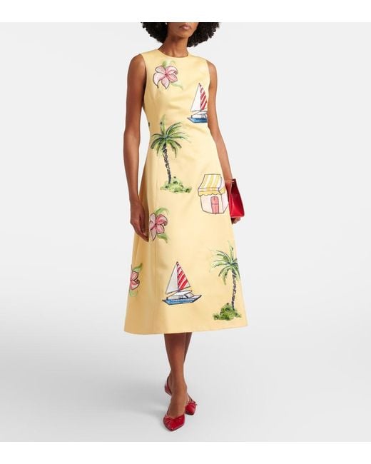 LEO LIN Yellow Beaded Patch-Applique Midi Dress