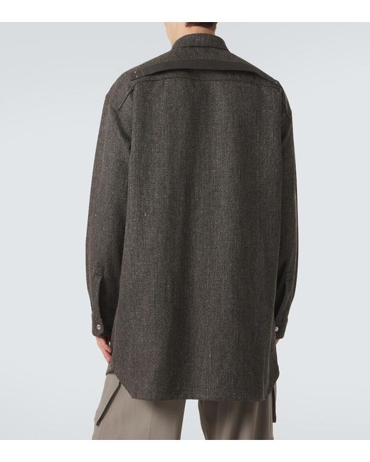 Rick Owens Gray Oversized Wool And Linen-Blend Overshirt for men