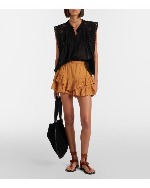 Isabel Marant Brown Jocadia Broderie Anglaise Cotton Shorts