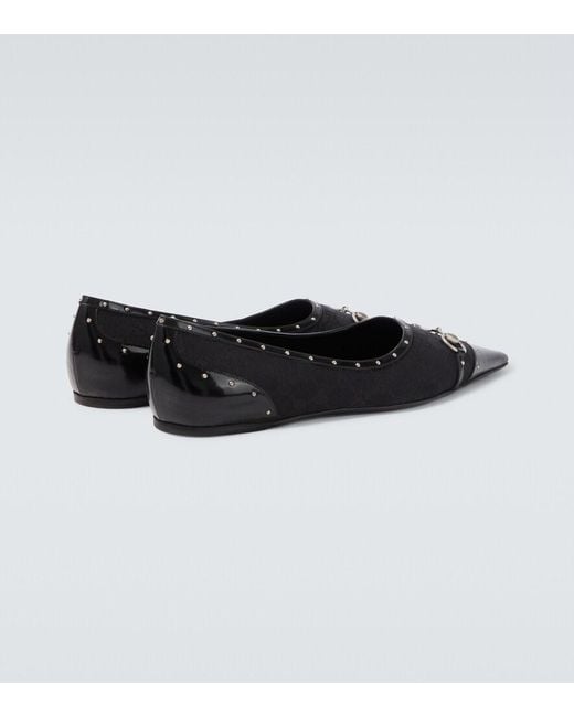 Gucci Black Horsebit Gg Canvas Studded Flats for men