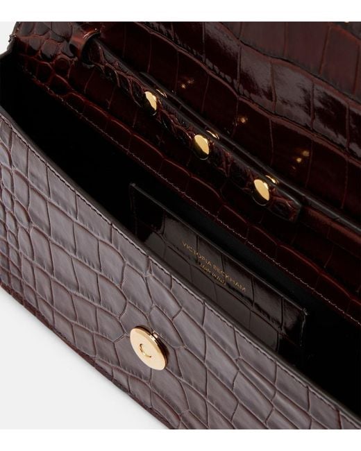 Victoria Beckham Brown Dorian East-West Croc-Effect Leather Clutch