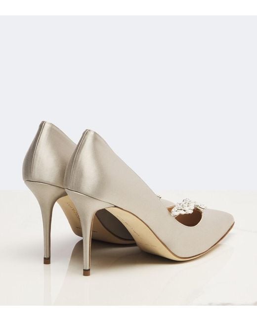 Manolo Blahnik White Nadira Embellished Satin Pumps