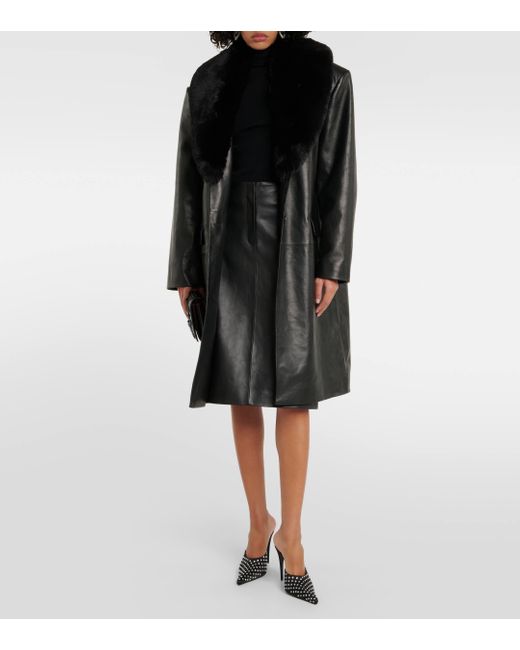 Magda Butrym Black Faux Fur-trimmed Leather Coat