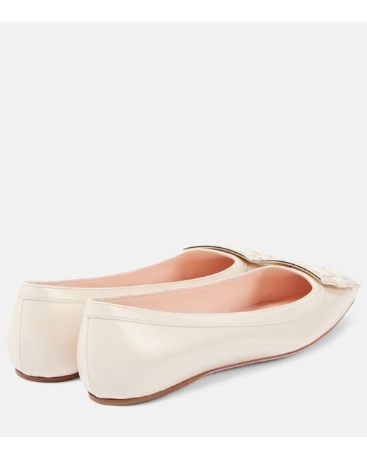 Roger Vivier Natural Trompette Ball Leather Ballet Flats