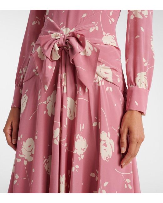Alessandra Rich Pink Bow-Detail Floral Silk Midi Dress