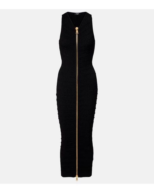 Balmain Black Knitted Cutout Midi Dress