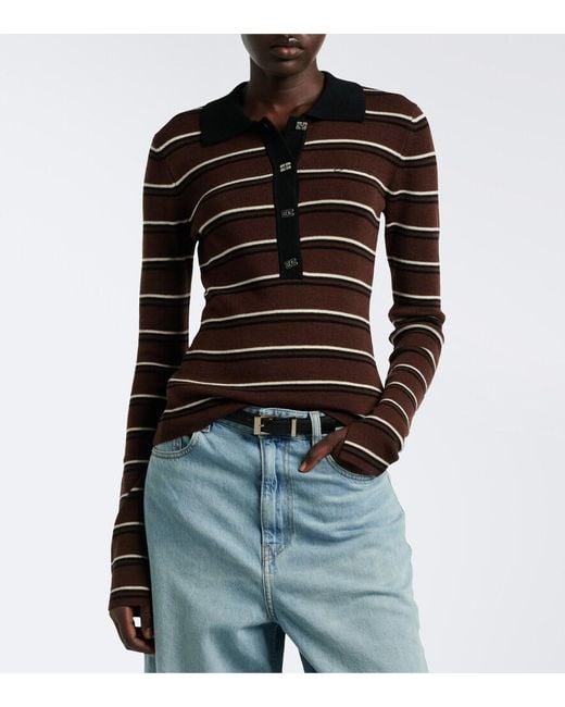 Ganni Black Striped Wool Polo Sweater