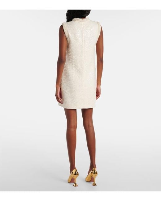 Self-Portrait White Faux Pearl-Trimmed Boucle Minidress