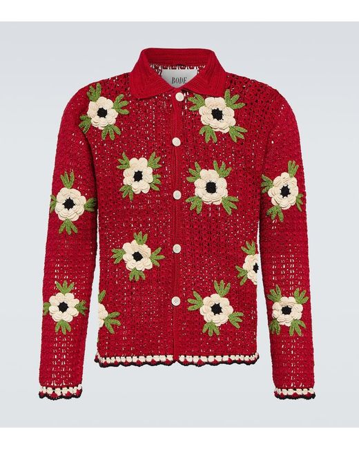 Bode Red Winchester Rose Crocheted Cardigan for men