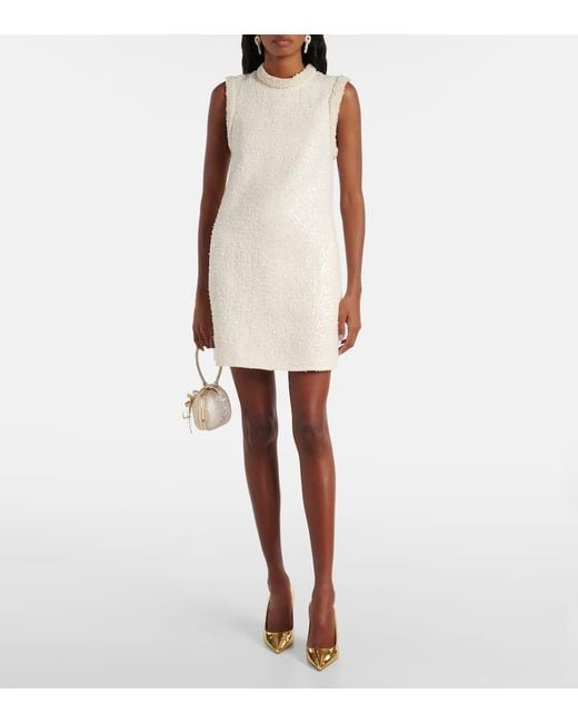 Self-Portrait White Faux Pearl-Trimmed Boucle Minidress