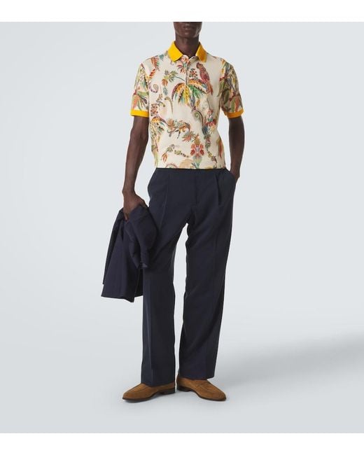 Etro Metallic Printed Cotton Pique Polo Shirt for men
