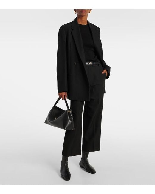 Totême Black Leather Square-Toe Sock Boots