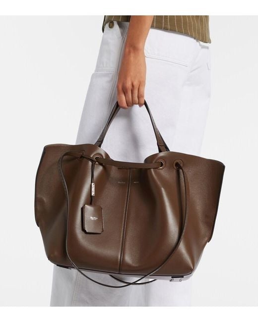 Max Mara Brown Large Leather Tote Bag