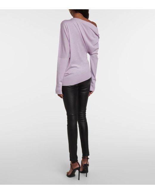 Tom Ford Purple Off-Shoulder Cashmere And Silk Sweater