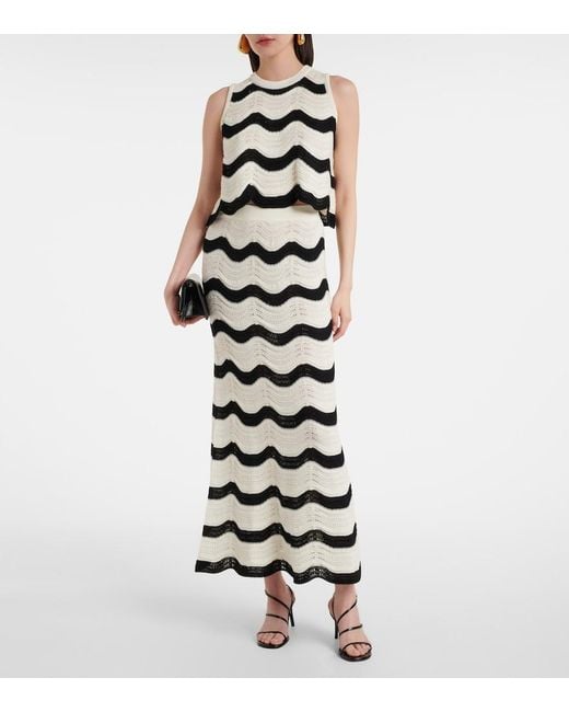 LaDoubleJ Black Chevron Cotton Crochet Midi Skirt