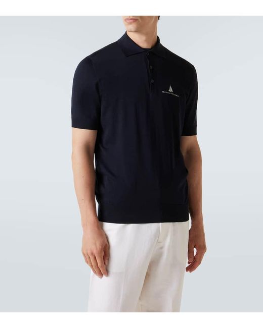 Polo En Soie Et Coton A Logo Brunello Cucinelli pour homme en coloris Blue