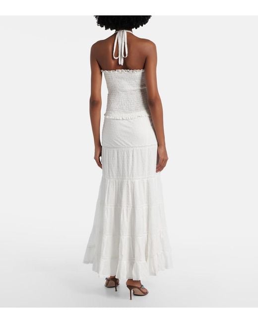 Poupette White Foe Shirred Cotton Maxi Dress