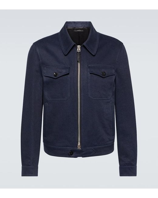 Tom Ford Blue Cotton And Linen Blouson Jacket for men