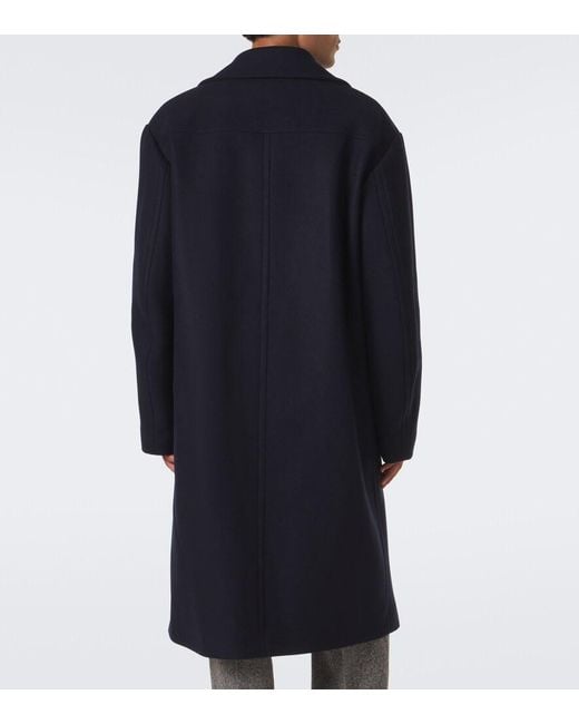 Dries Van Noten Blue Double-Breasted Wool-Blend Coat for men