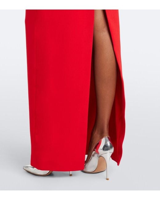 David Koma Red Embellished Halterneck Satin-Trimmed Gown