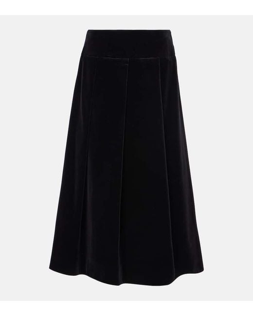 Max Mara Black Paraggi Cotton Velvet Midi Skirt