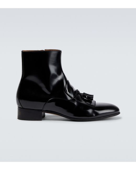 Gucci Black Leather Tassel Ankle Boots for men